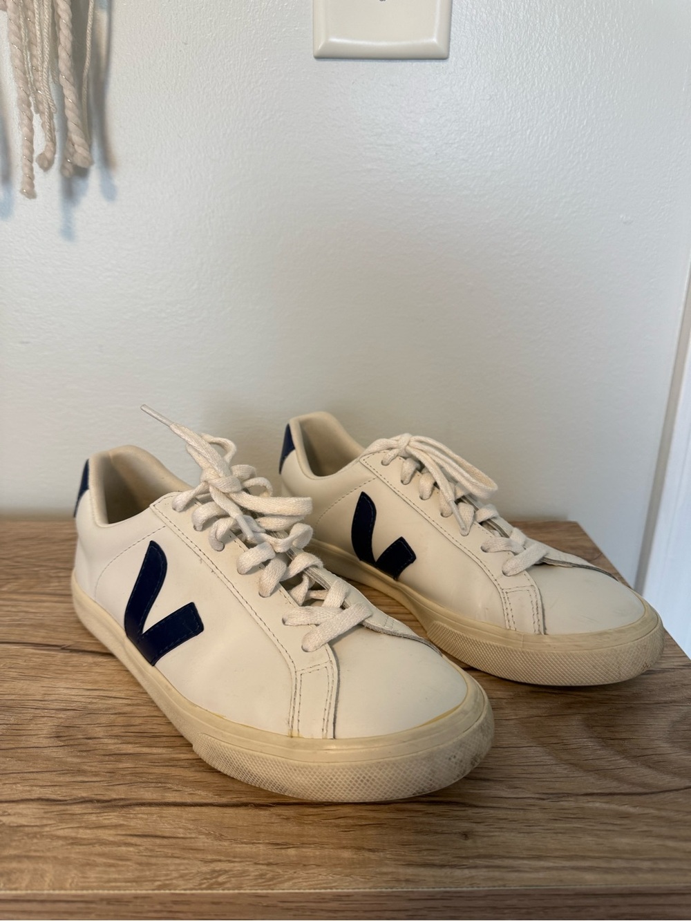 Veja White Sneakers with Navy V Detail size 7